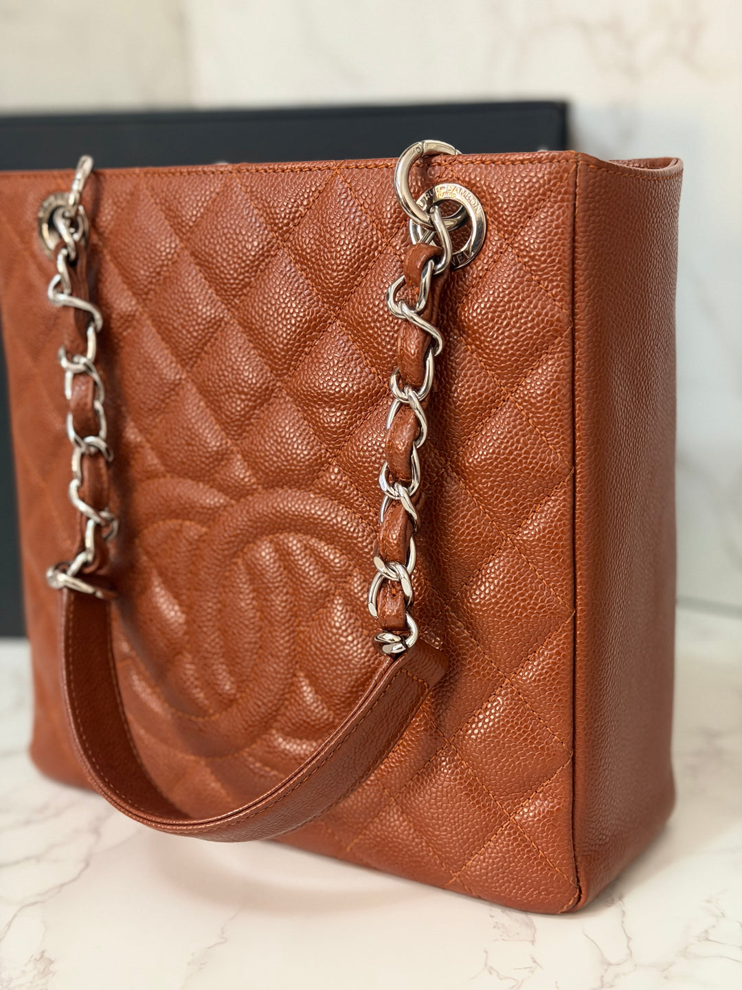 CHANEL series 19 Brown/Tan Caviar Petite Shopping Tote (PST) Bag