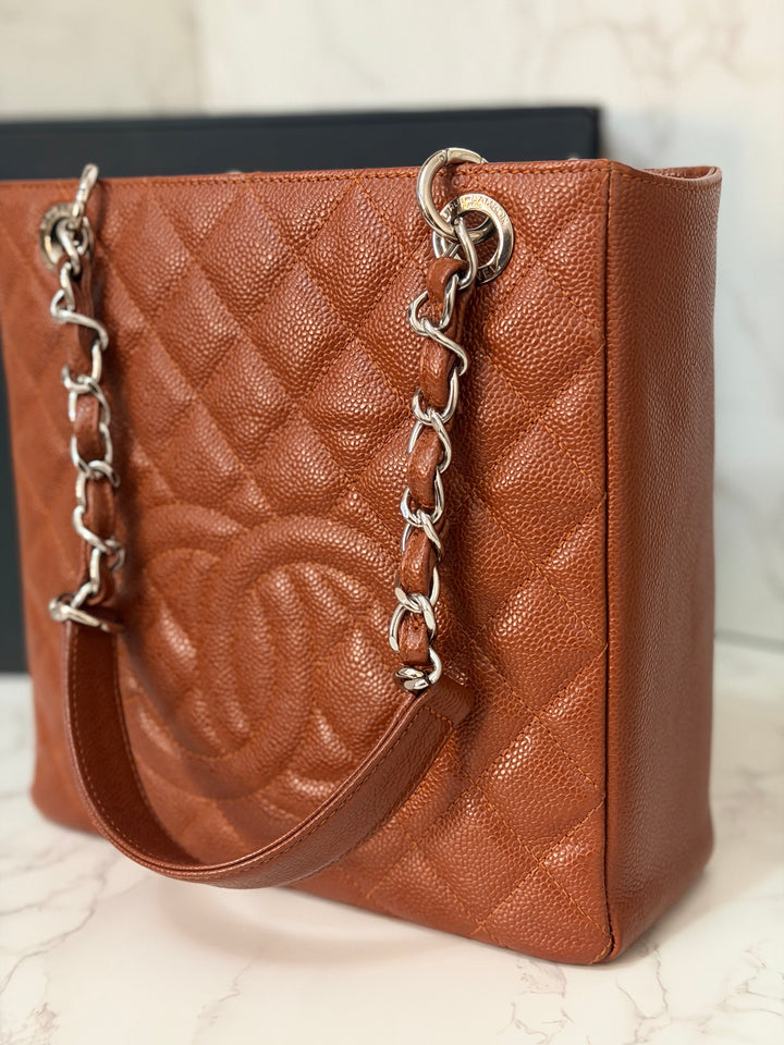 CHANEL series 19 Brown/Tan Caviar Petite Shopping Tote (PST) Bag
