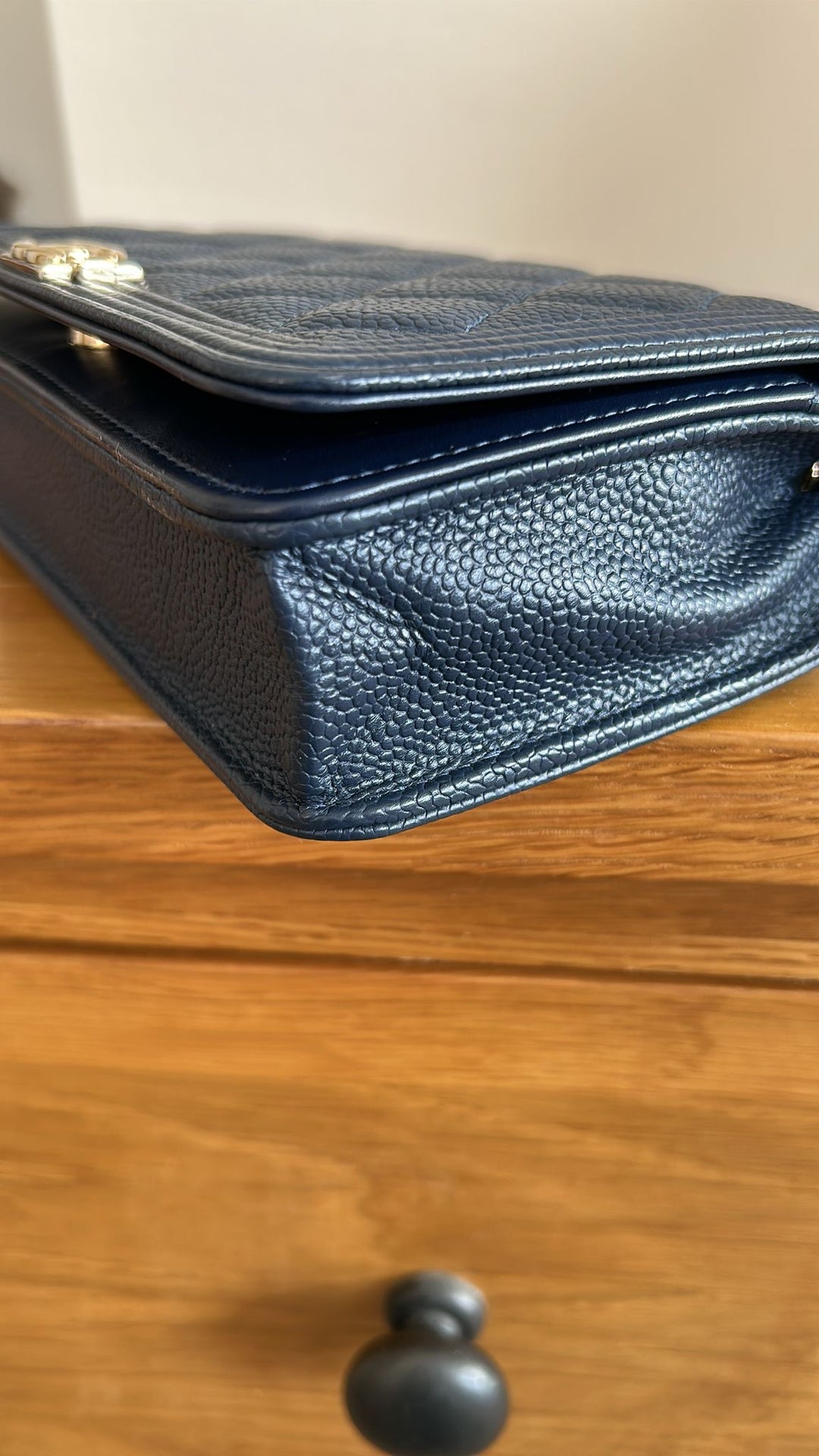 CHANEL series 28 Navy caviar LGHW Boy Wallet On Chain (WOC)