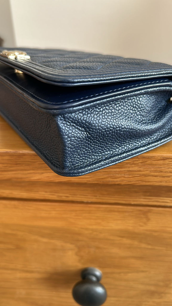 CHANEL series 28 Navy caviar LGHW Boy Wallet On Chain (WOC)