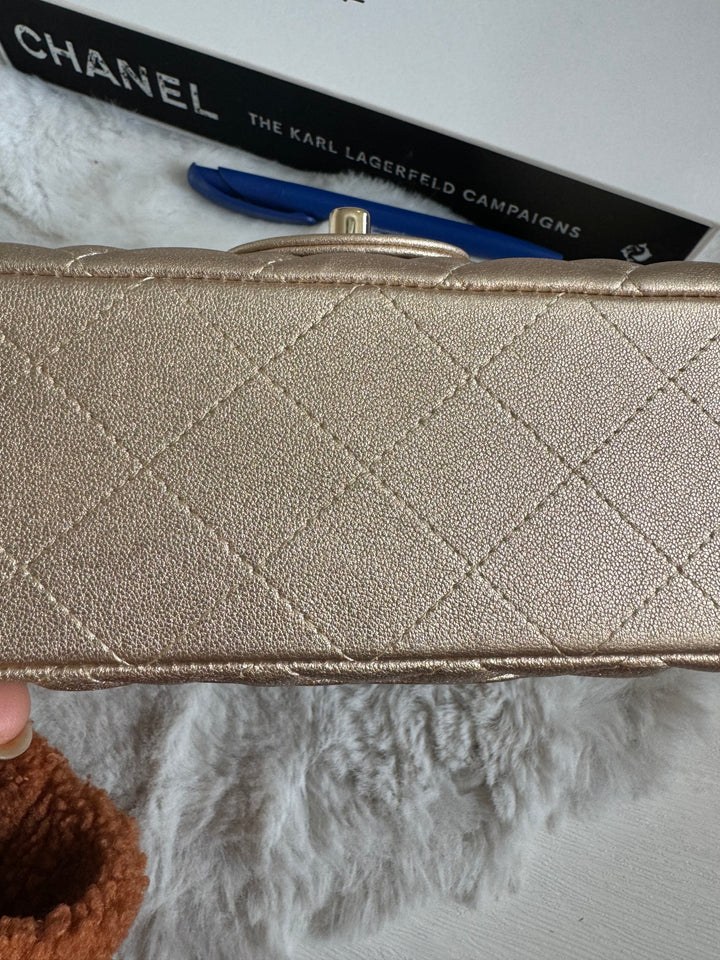 Chanel 21P series 31 Iridescent Gold Lambskin LGHW Mini Rectangular Flap Bag