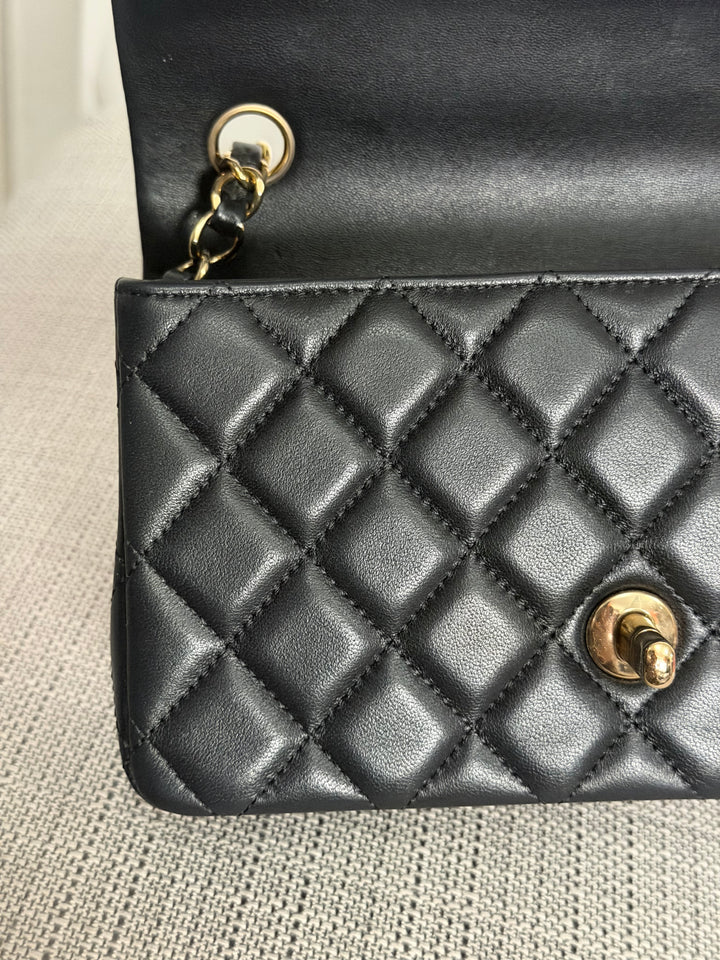 CHANEL Black Lambskin LGHW Mini Rectangular Flap Bag 2025