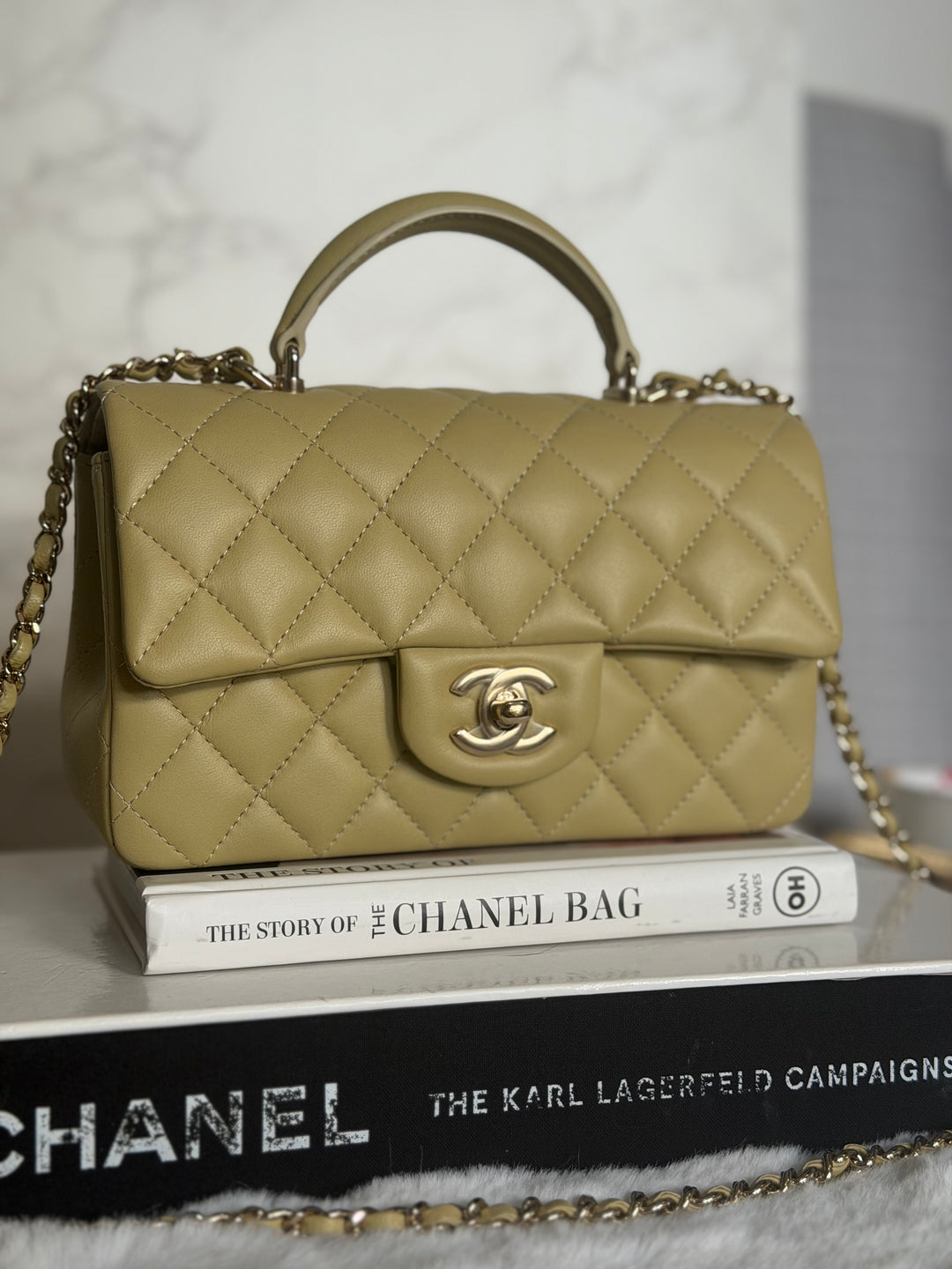 CHANEL 23A Pistachio Green Lambskin LGHW Mini Rectangular Flap Bag with Top Handle 2023
