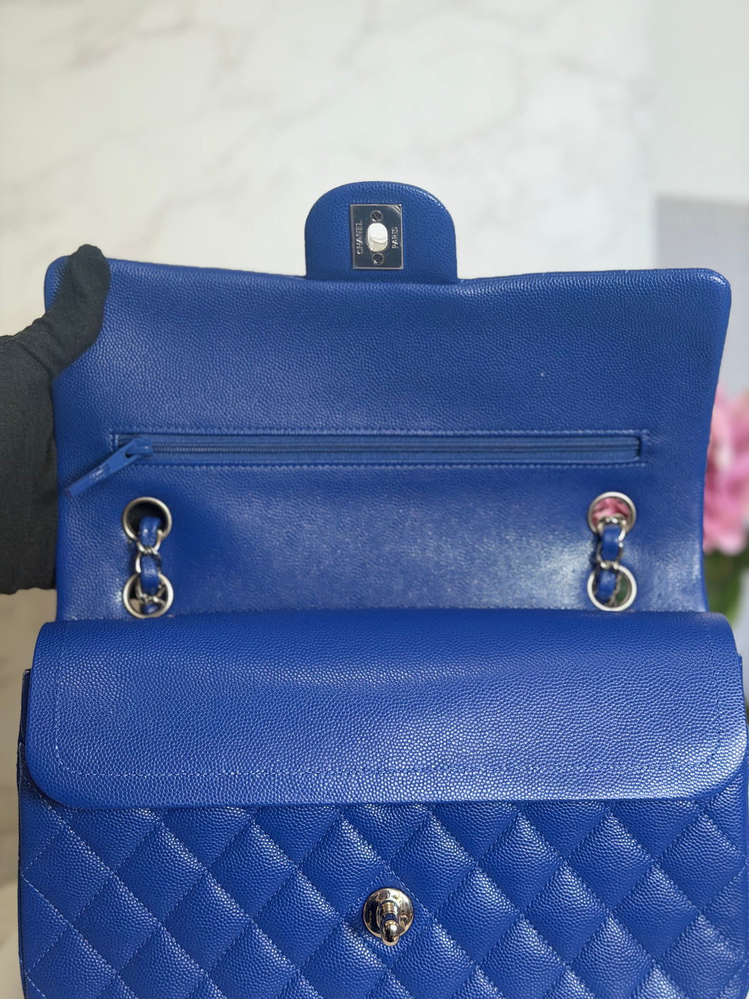 CHANEL Dark Blue Caviar SHW Medium ML Classic Timeless Double Flap Bag 21K collection 2021