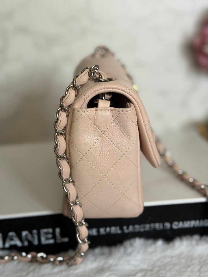 CHANEL series 18 Light Sakura Pink Caviar SHW Mini Rectangular Flap Bag 2014 14C collection