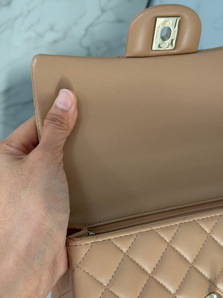 CHANEL 23K 2023 Dark Beige NR649 Lambskin LGHW Mini Rectangular Flap Bag with Top Handle