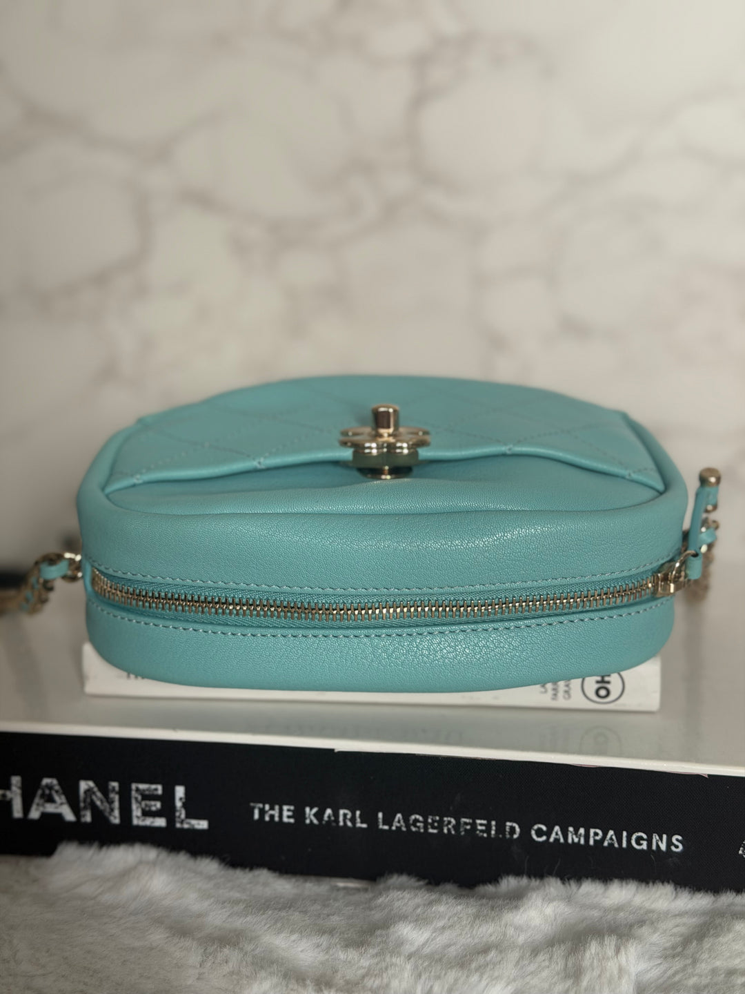 CHANEL series 26 Tiffany Blue calfskin LGHW Day Trip Camera case bag 7.5 inches 2019