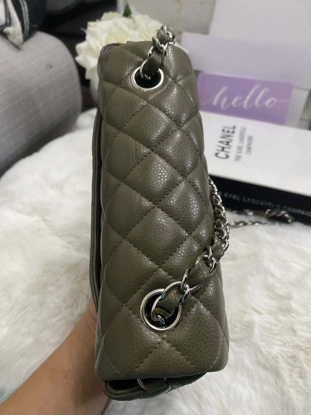 Chanel series 17 2012 Khaki Green Caviar SHW Mini Rectangular Flap Bag