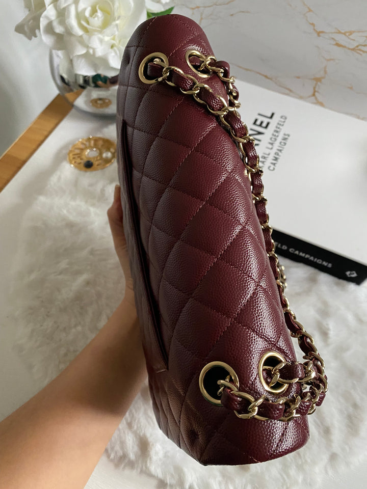 CHANEL 21B Collection Burgundy Caviar LGHW Medium M/L Timeless Classic Double Flap Bag 11.12