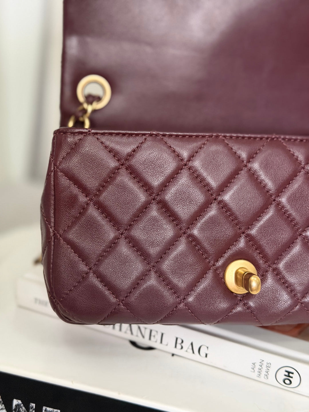 CHANEL 21B Burgundy Lambskin Aged GHW Pearl Crush Adjustable Chain Mini rectangular flap Bag 2021