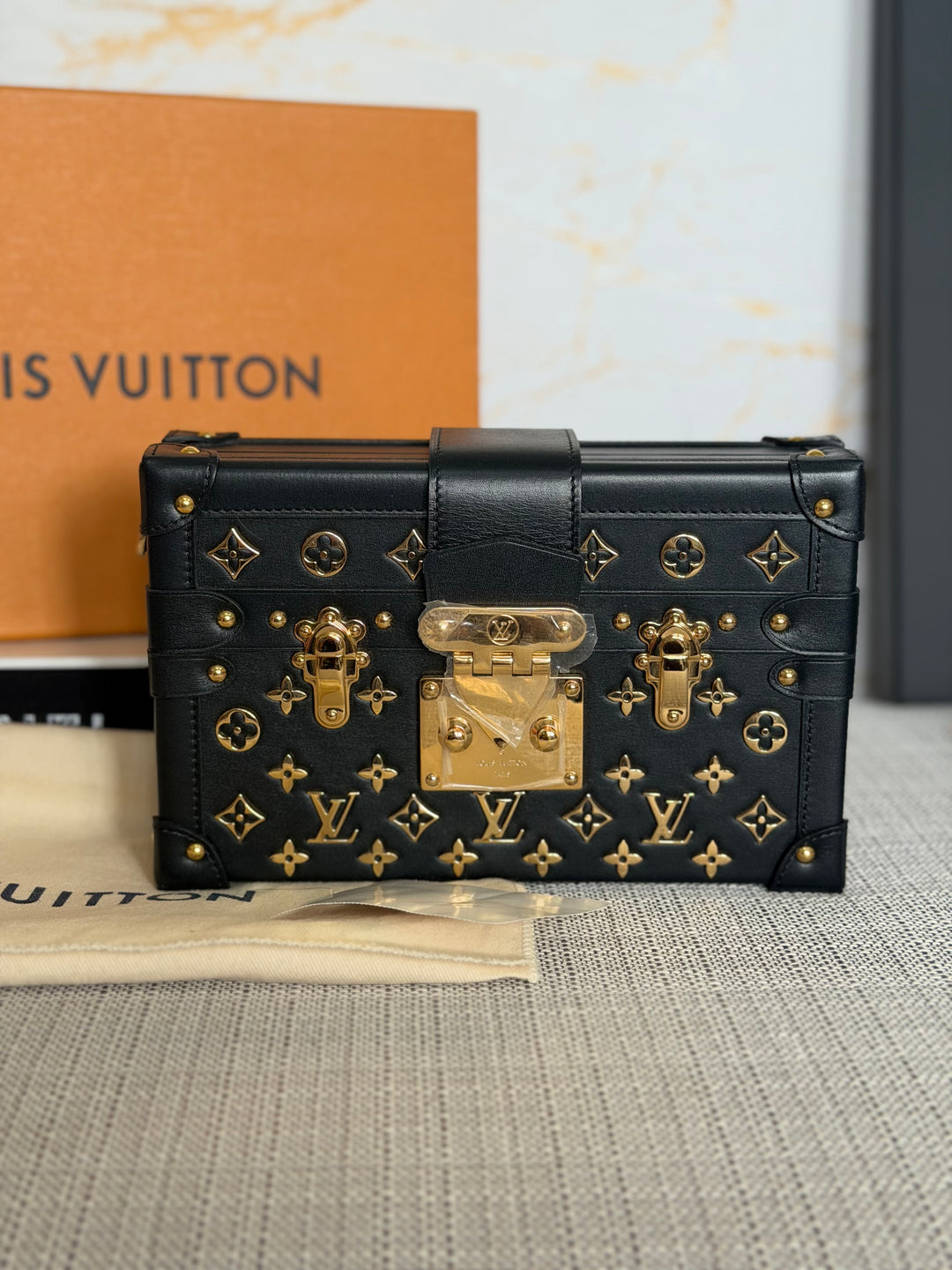 LOUIS VUITTON LV Petite Malle in Metal Black and Gold