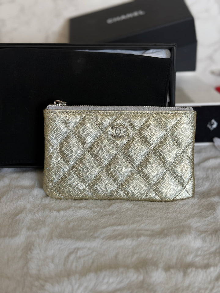 CHANEL 21K Glittery Silver Caviar SHW Mini O Case/Pouch 2021