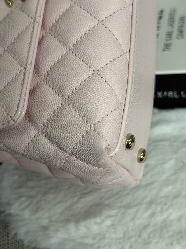 CHANEL 22P Sakura Pink Caviar LGHW Coco Handle Flap Bag with detachable strap 2022 size SMALL