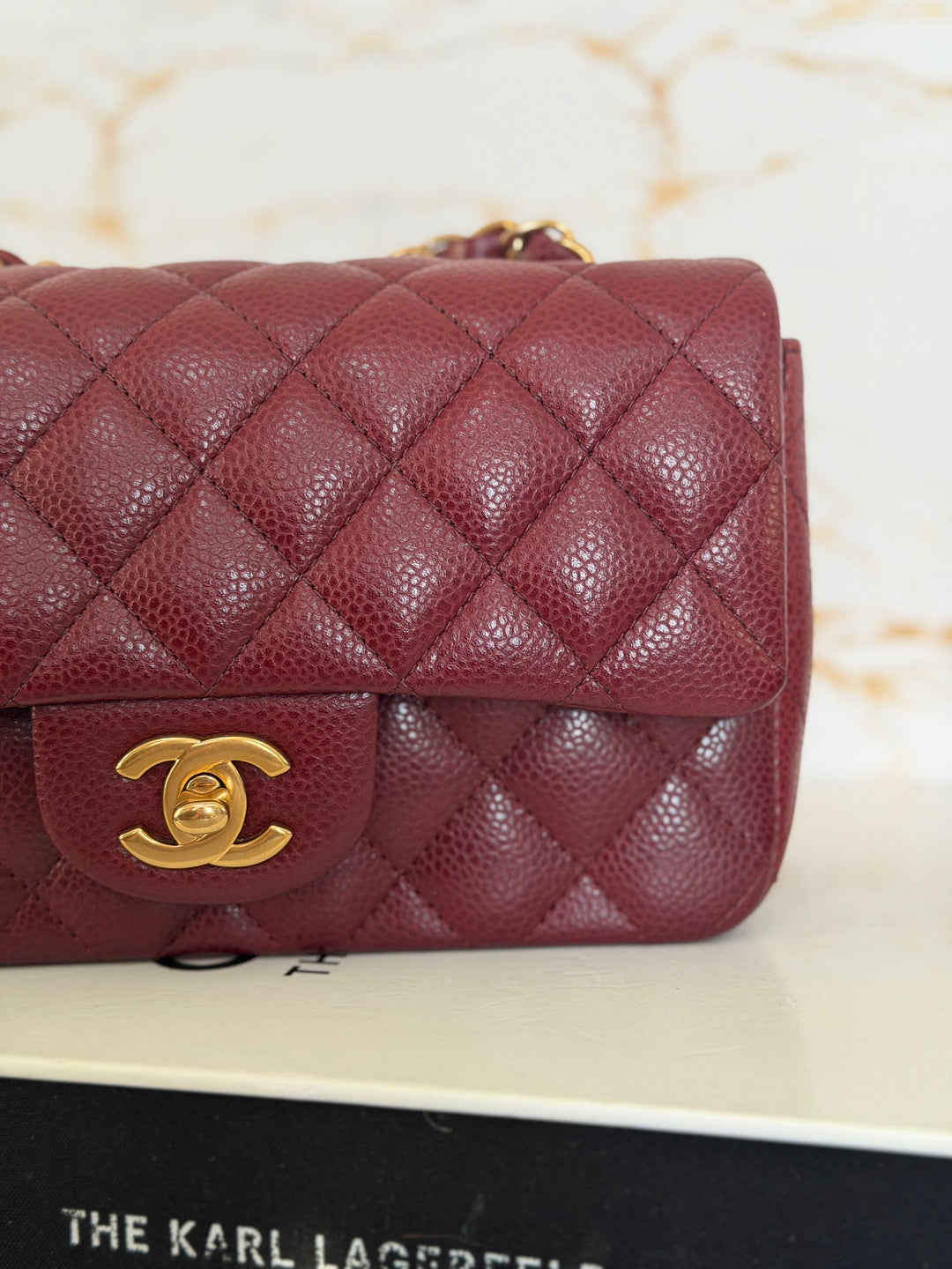 CHANEL series 21 15B collection Burgundy Caviar GHW Mini Rectangular Flap Bag 2015 RARE
