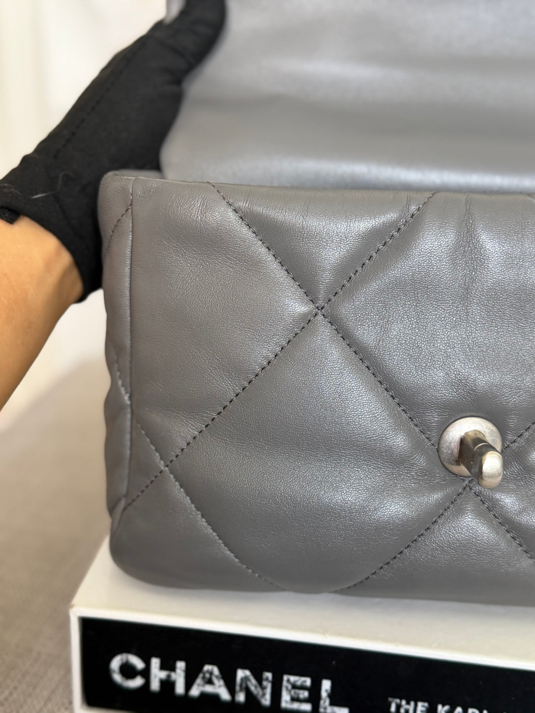 CHANEL Dark Grey Lambskin 19 Size SMALL/MEDIUM Mixed HW Flap Bag 2022 Microchipped