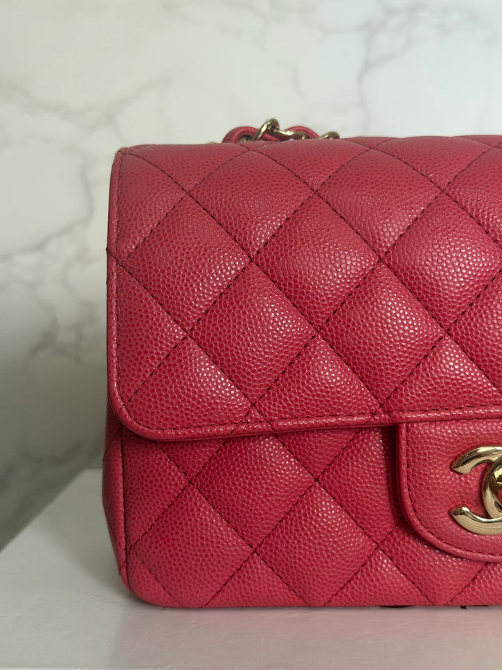 CHANEL 17C series 23 Pink Caviar LGHW Mini Rectangular Flap Bag with edge stitching 2016/2017