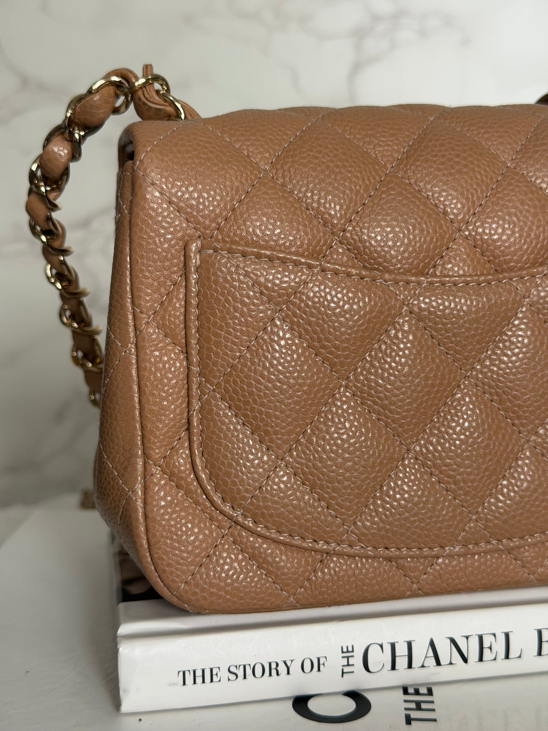 CHANEL 18S series 25 Dark Beige Caviar LGHW Square Mini Flap Bag 2018 Rare
