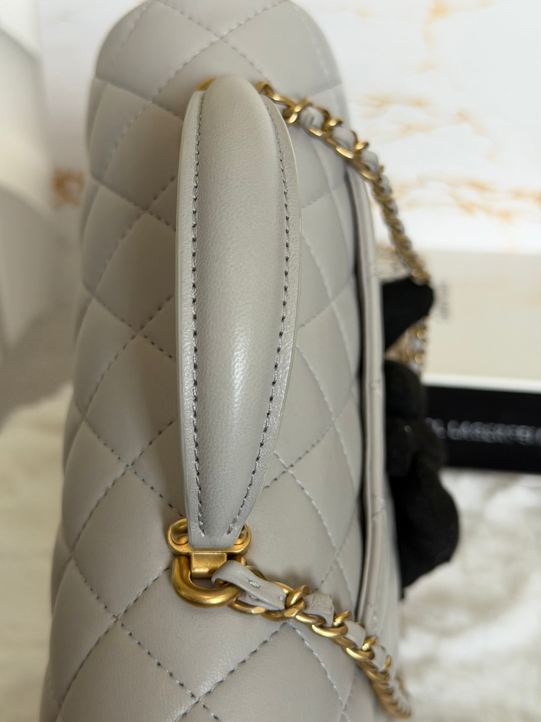 CHANEL Grey Lambskin Aged GHW Top Handle Mini Rectangular Flap Bag 2021 21A collection