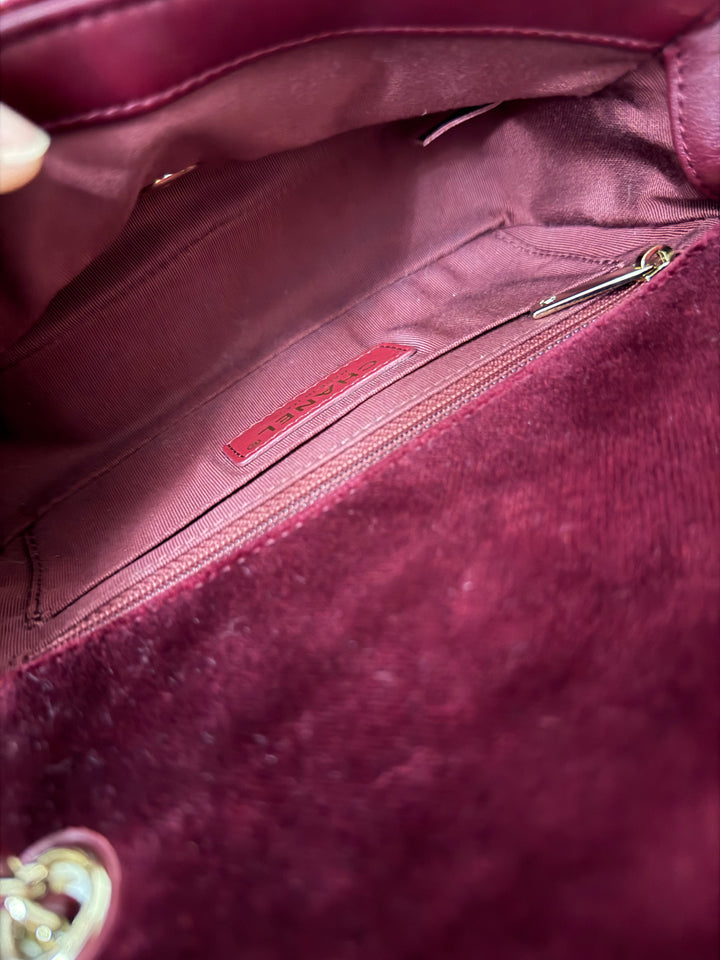 CHANEL series 31 Dark Red/Burgundy Velvet Adjustable Crystal Pearl Crush Mini Rectangular Flap Bag LGHW 2020/2021