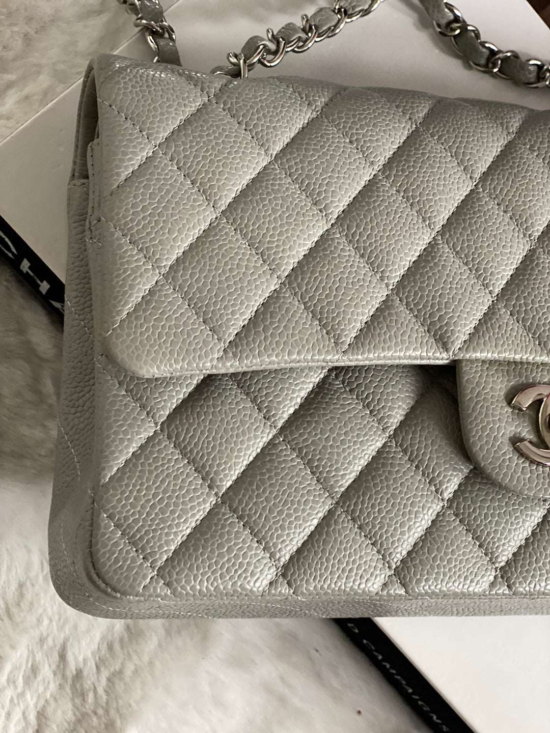 CHANEL series 19 Grey Caviar SHW Medium ML Double Flap Bag 14B collection 2014