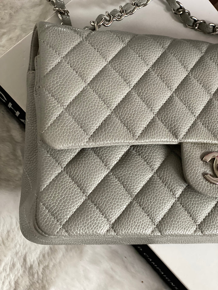 CHANEL series 19 Grey Caviar SHW Medium ML Double Flap Bag 14B collection 2014