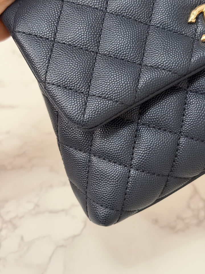 CHANEL series 30 2020 Navy Blue Caviar LGHW Small Coco Handle Flap Bag with Detachable Strap