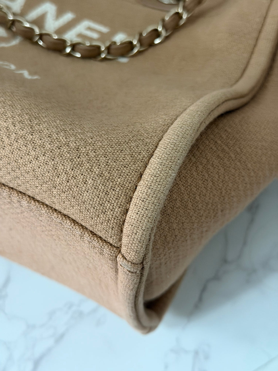 CHANEL 24P collection 2024 Beige Tweed Deauville Tote size Small with top handle LGHW and pouch