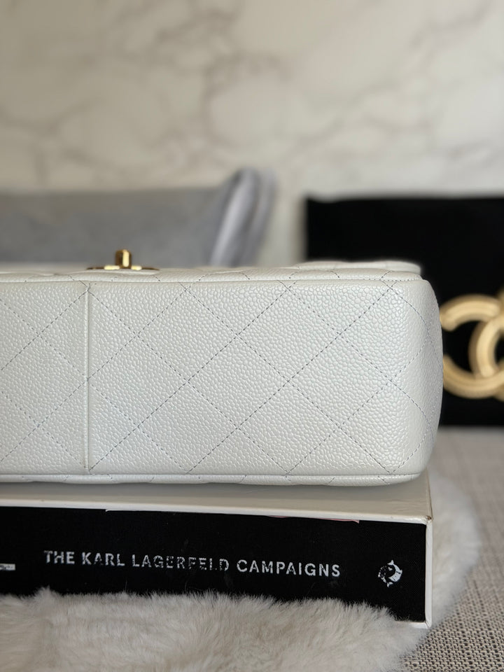 CHANEL White Caviar GHW Jumbo Double Flap Classic Bag 2010