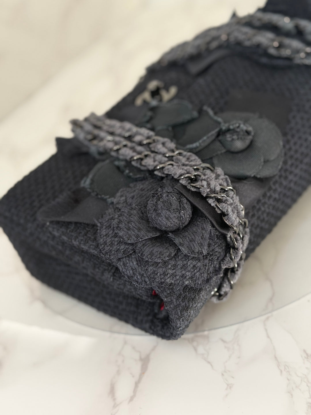 CHANEL 23C 2023 Embroidered Flower Tweed Medium Classic Flap Bag