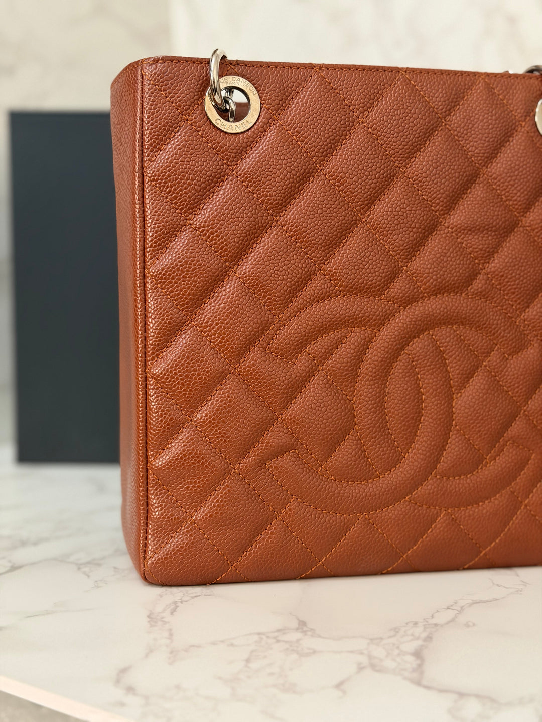 CHANEL series 19 Brown/Tan Caviar Petite Shopping Tote (PST) Bag