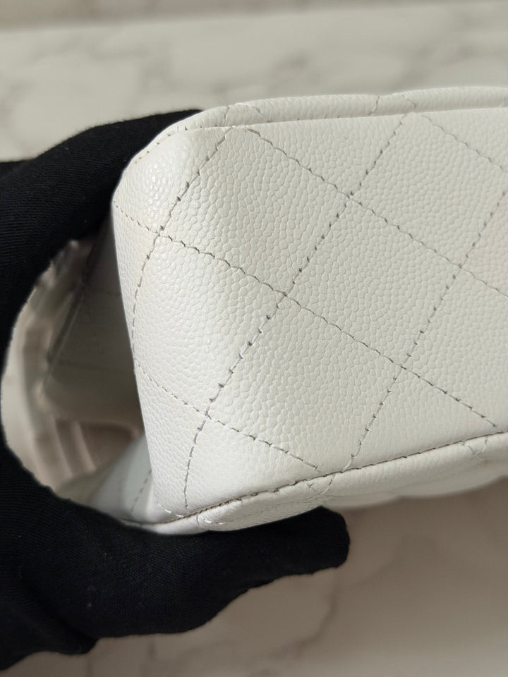 CHANEL 2023 White Caviar LGHW Medium ML Timeless Classic Double Flap Bag