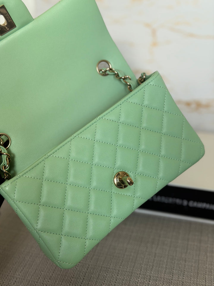 CHANEL Pastel Green Lambskin LGHW Mini Rectangular Flap Bag 2024 8 inches 20 cms