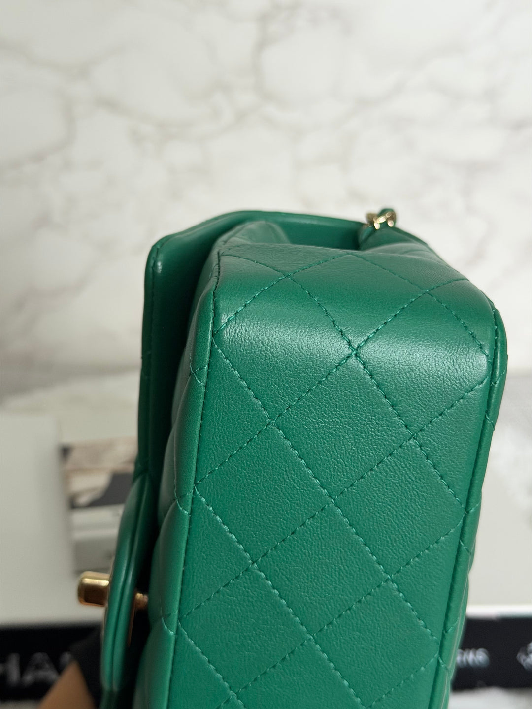 CHANEL Green Lambskin LGHW Mini Rectangular Flap Bag with Top Handle 2022 22A collection