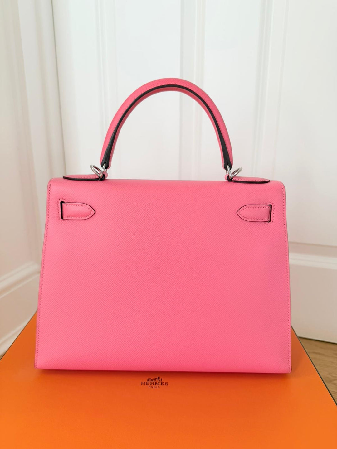 Hermes Kelly 28 in Rose Azalee Pink Epsom Leather PHW Stamp C 2018