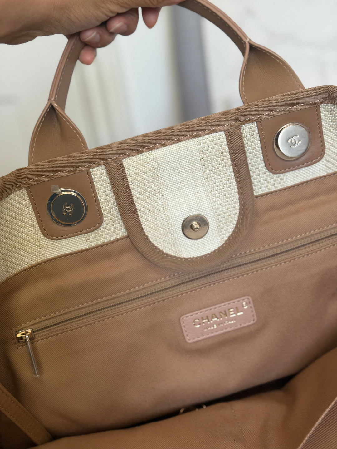 CHANEL series 29 Beige and Brown Stripe Medium 15 inches Deauville Tote Bag 2020