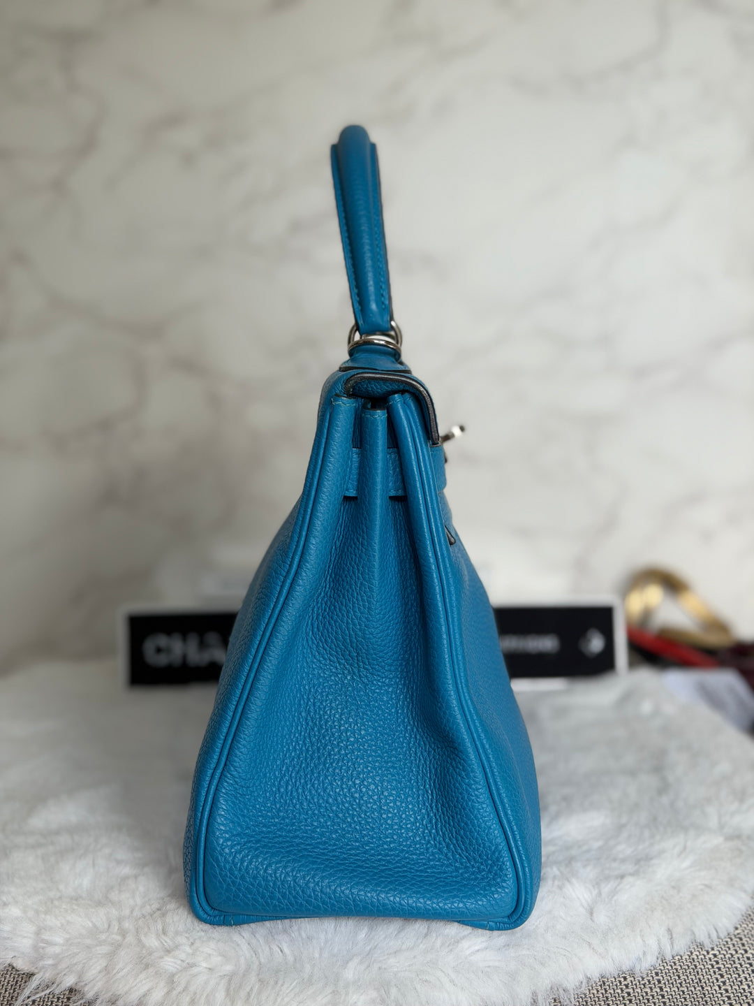 HERMÈS Bleu Frida Togo Leather PHW Kelly 28 Bag Stamp A 2017