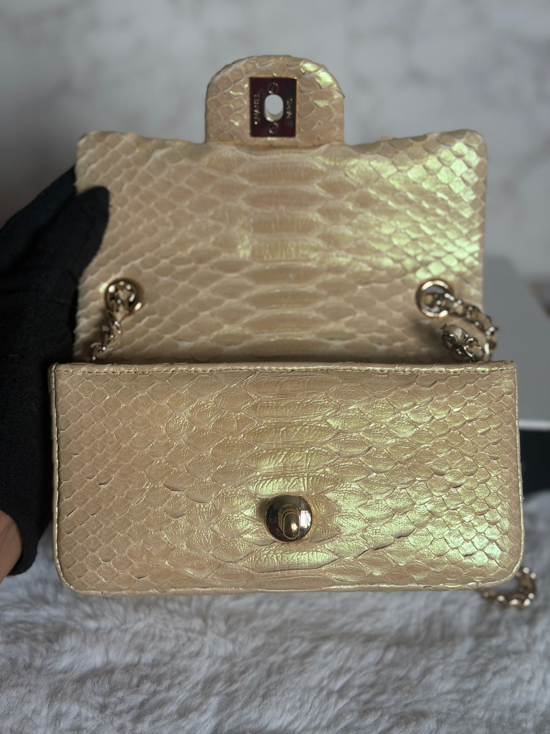 CHANEL series 20 Iridescent Ivory Llizard Exotic skin Extra Mini Rectangular Flap Bag LGHW