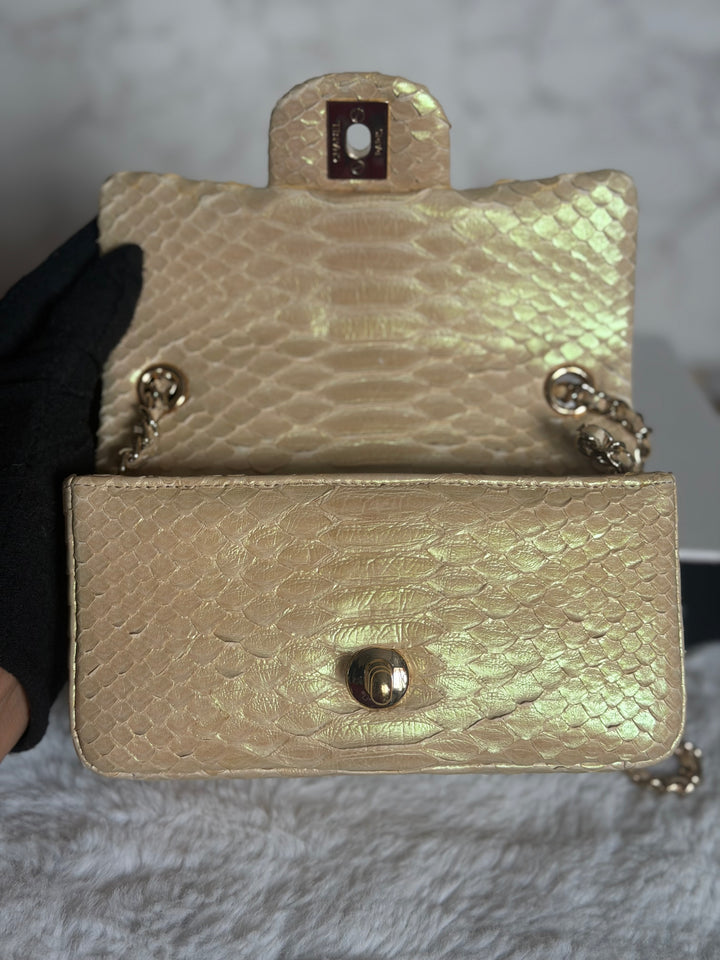 CHANEL series 20 Iridescent Ivory Llizard Exotic skin Extra Mini Rectangular Flap Bag LGHW