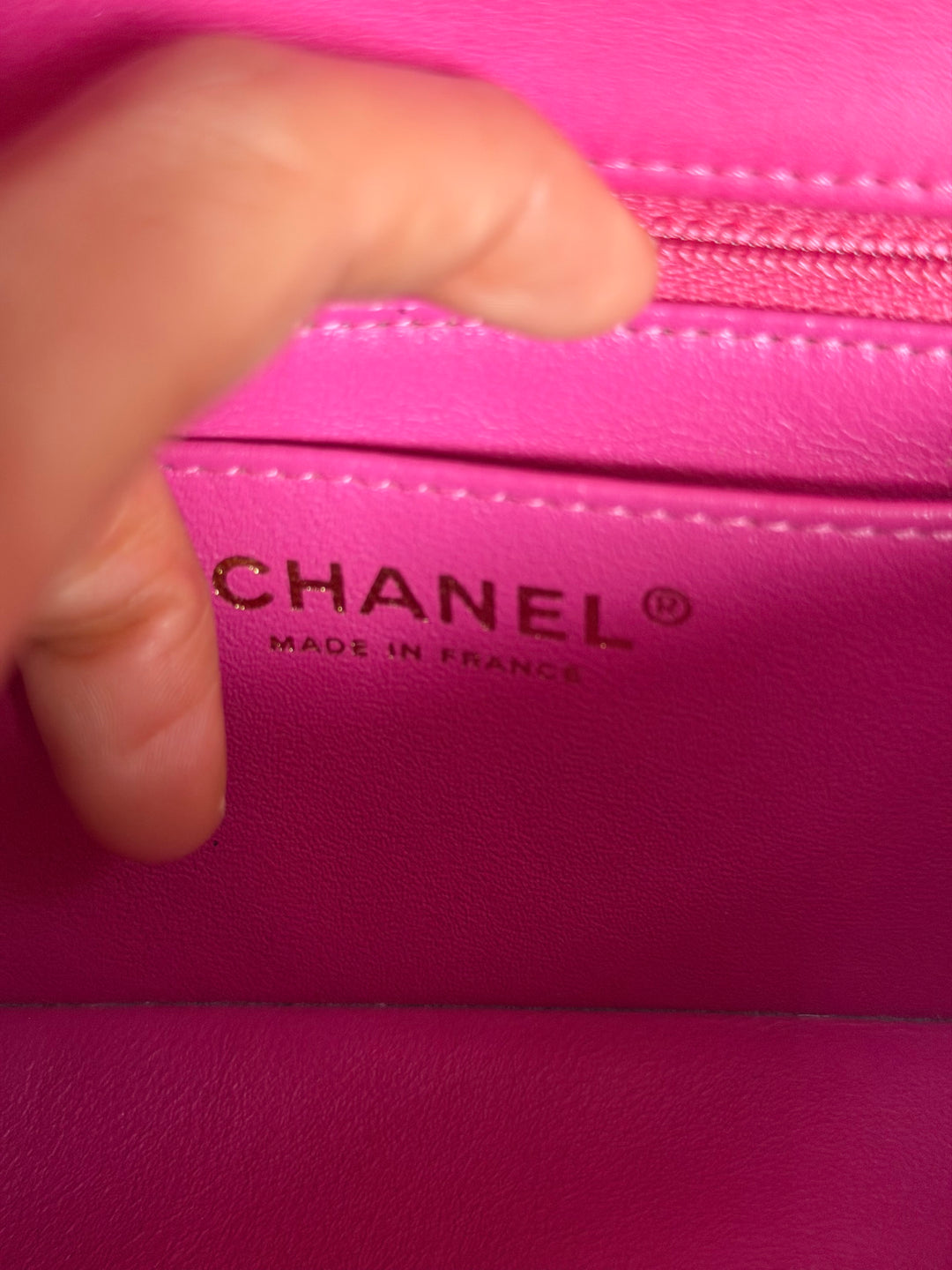 CHANEL series 21 Pink Lambskin Chevron Mini Rectangular Flap Bag with GHW 2015