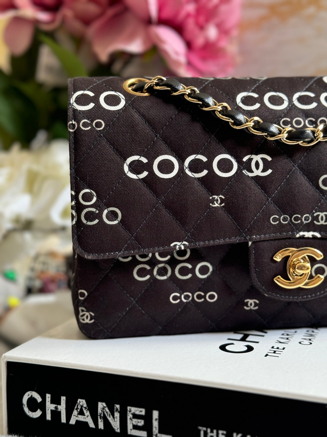 Chanel series 7 2002/2003 Black Canvas Quilted COCO Medium Classic Flap Light Gold Hardware