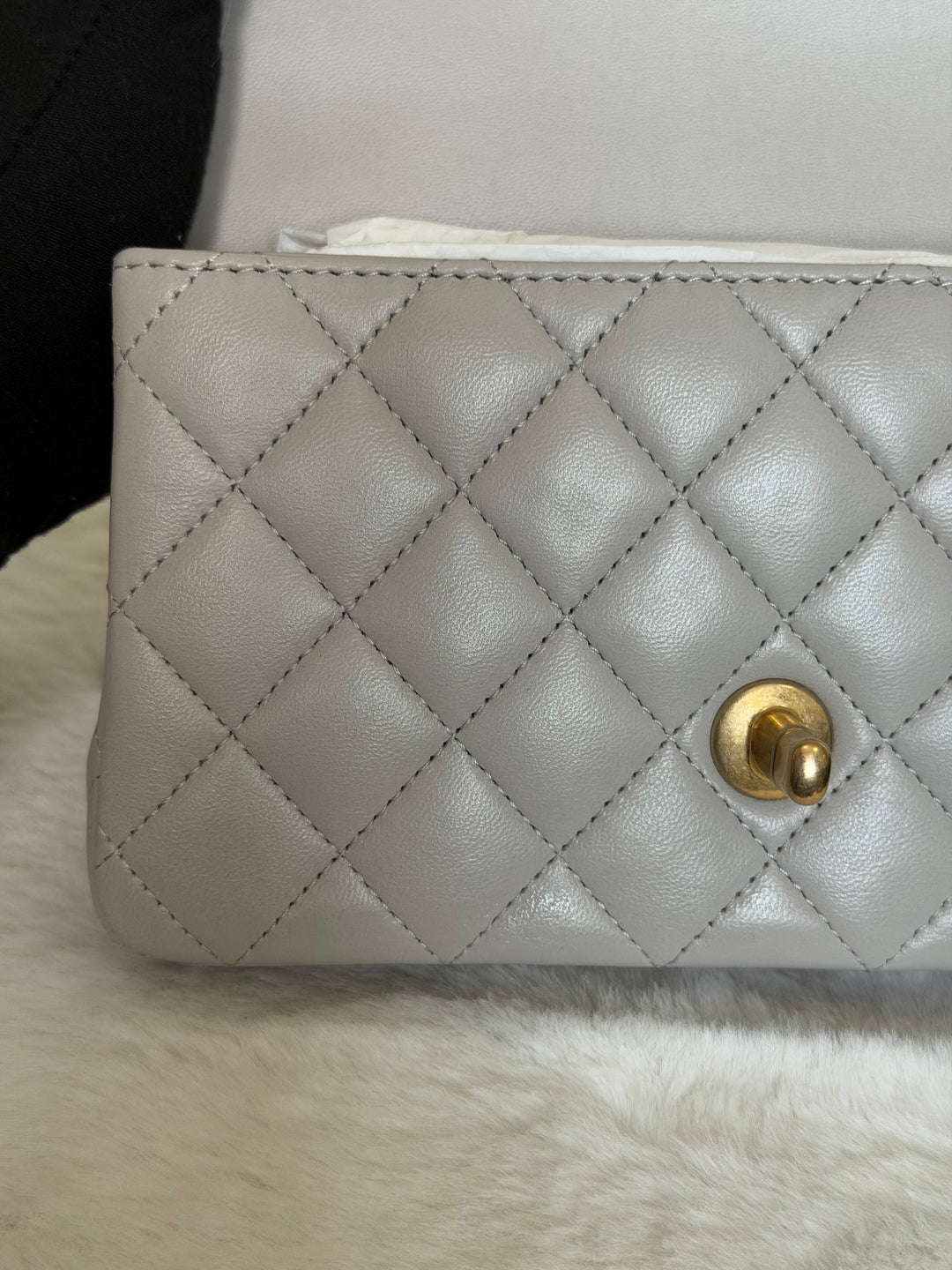 CHANEL Grey Lambskin Aged GHW Top Handle Mini Rectangular Flap Bag 2021 21A collection