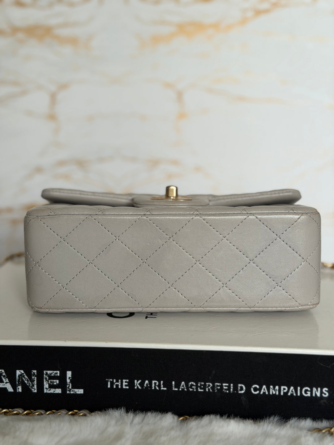 CHANEL Grey Lambskin aged GHW Mini Rectangular Flap bag Top Handle 2021 21A collection