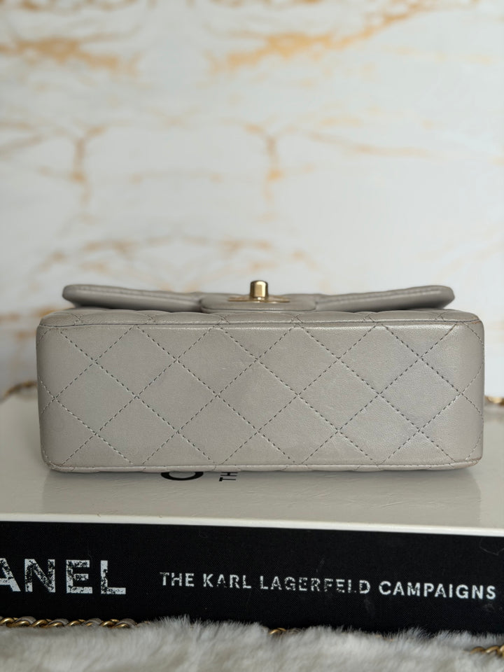CHANEL Grey Lambskin aged GHW Mini Rectangular Flap bag Top Handle 2021 21A collection
