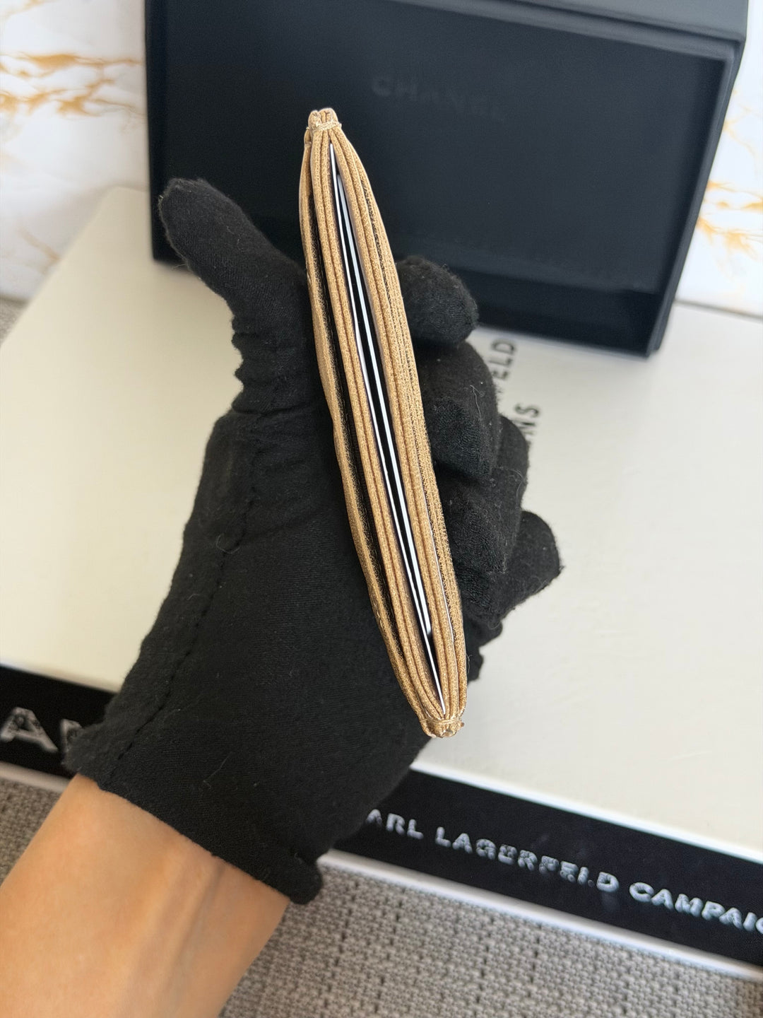 CHANEL Gold Metallic Lambskin LGHW Classic Flat Card Holder 2022