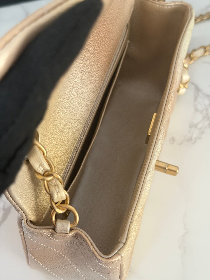 CHANEL 22P Gold Silver Ombré Goat skin Mini Rectangular Flap Bag with Aged GHW 2022