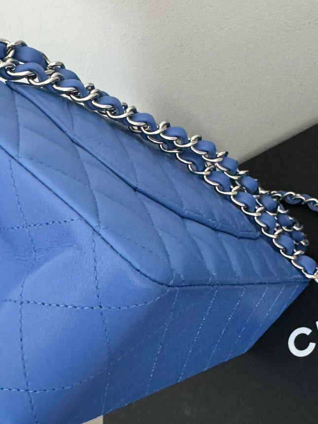 Chanel Blue Lambskin SHW ML Medium Timeless Classic Double Flap Bag