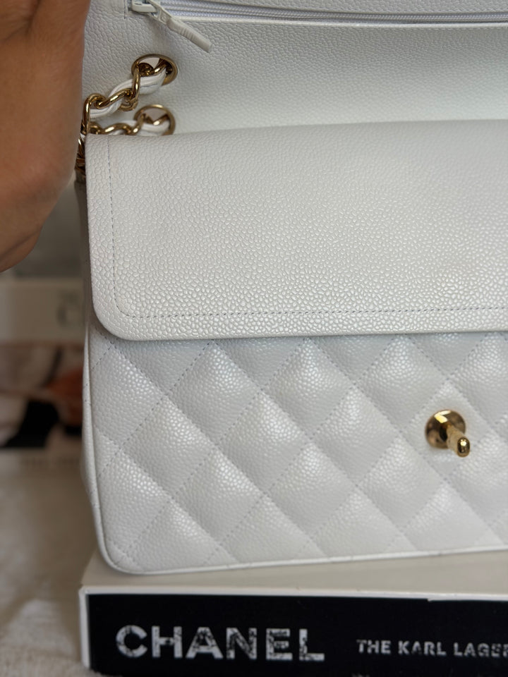CHANEL White Caviar GHW Jumbo Double Flap Classic Bag 2010