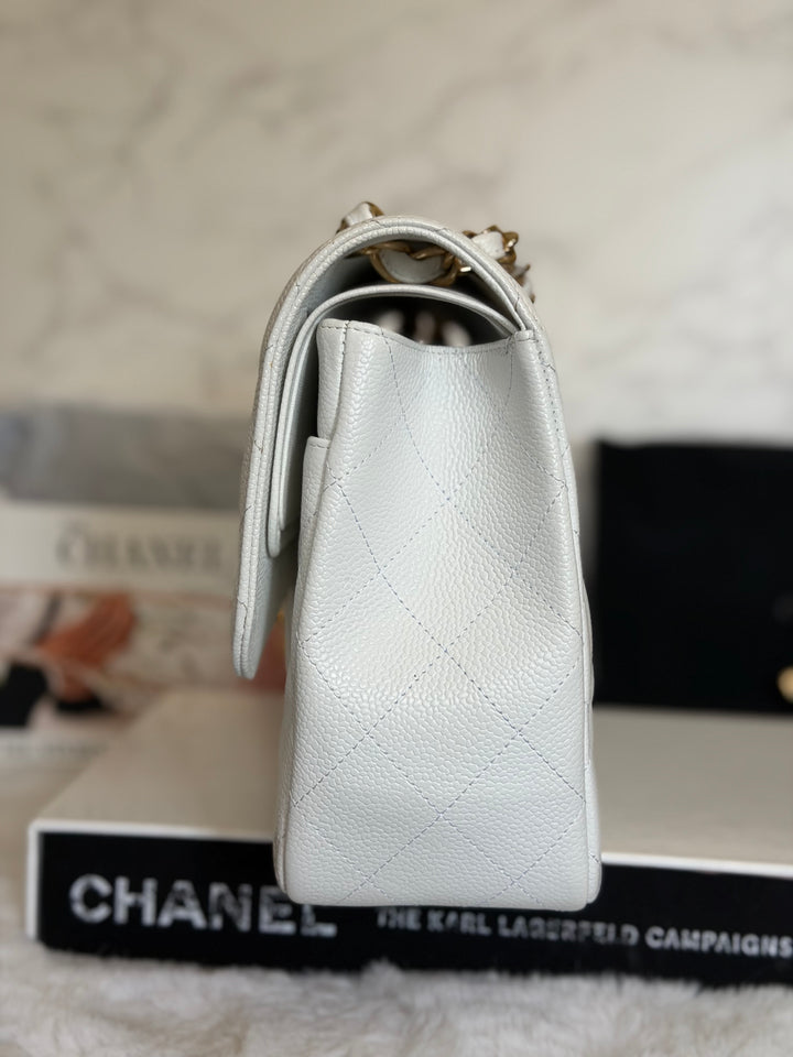 CHANEL White Caviar GHW Jumbo Double Flap Classic Bag 2010