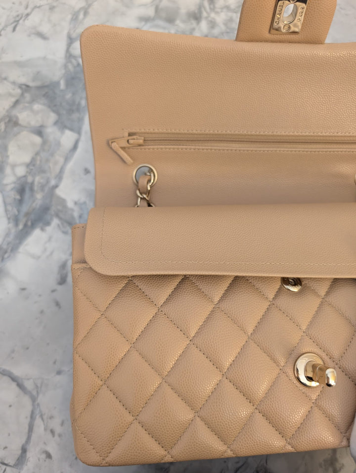CHANEL series 28 19B collection Dark Beige Caviar LGHW Medium M/L Timeless Classic Double Flap Bag 11.12