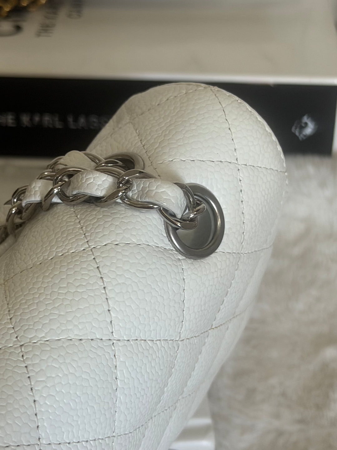 CHANEL series 12 Vintage White Caviar SHW Medium ML Timeless Classic Double Flap Bag 2009